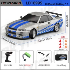 Skymaker LD1899 1/18 RC 표류 자동차 GTR R34 2.4GHz RWD 자이로 스코프 온로드 합금 바디 쉘 원격 제어 레이싱 카 선물, S-1B1200-9RB