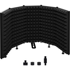 진플 마이크 솔레이션 쉴드 - 녹음 팟캐스트 보컬 부스 스튜디오 및 가정용 접이식 조절 가능한 방음 패널스탠드 없이 5면, Five sides without