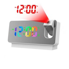 LED鏡面投影鬧鐘 溫度顯示靜音電子時鐘, 白殼-彩燈, 白