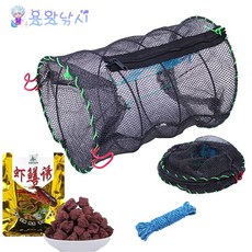 용왕낚시 원형 민물통발 통발전용미끼&분실방지끈 풀세트, 블랙