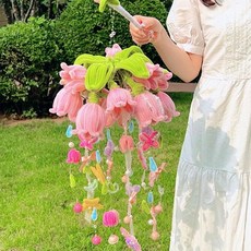 手工DIY捕夢網風鈴材料包 夏日鈴蘭風鈴扭扭棒材料包 生日禮物閨蜜女友, 粉紅鈴蘭風鈴材料包-送教程燈串, 1個, 粉紅