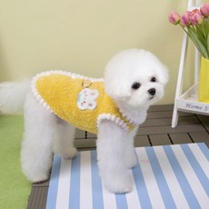 반려동물 폼폼 보온성이 좋은 래빗 극세사조끼, 옐로우, 1개
