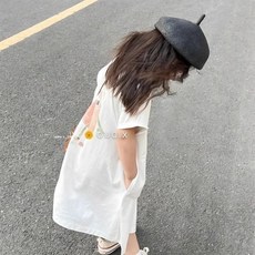 賣場優選童裝 女童洋裝 韓係兒童小清新T恤裙夏裝2025新款女童短袖連衣裙洋氣寶寶公主裙
