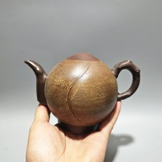 臺灣迴流精品古玩茶壺收藏老紫砂壺原礦段泥壽桃蔣蓉製倒流壺260c, 1個, 臺灣迴流精品古玩茶壺收藏老紫砂壺原礦段泥