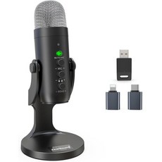 ZealSound 무선 마이크 *USB 마이크폰 휴대폰 PC 아이패드 안드로이드폰용 무음 에코 모니터 볼륨 게인 블루투스 2.4GHz 무선 콘덴서 547066, 블랙