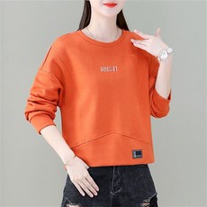 TKX 여성 간절기 라운드넥 레터링 포인트 캐주얼 맨투맨 중년여성 짧은 탑 면소재 K76