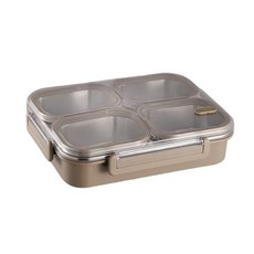 304不鏽鋼飯盒學生上班族防串味餐盒兒童便攜分格密封便當盒, 1個, 卡其色大四格(1600ml):兩層