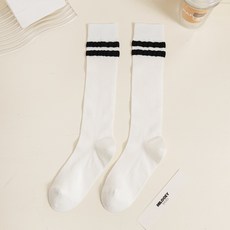 라인 메쉬 니삭스 여름 골프양말 여성 스포츠 무릎 양말 시스루니삭스, 화이트 블랙라인, 2개