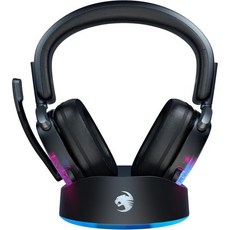 로캣 시네맥스 에어 무선 게이밍 헤드셋 2.4 GHz/블루투스 스마트폰 동시 사용 가능 검정/검정 PC/PS5/PS4/스위치 플립 음소거 3D 오디오 충전 도크 포함, 로캣 시네맥스 에어 무선 게이밍 헤드셋 2.4 GHz/