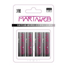 MARTINWEB 1.6V 鋅鎳充電電池套裝 3號/4號 大電流 台灣品牌, 1個, 4個