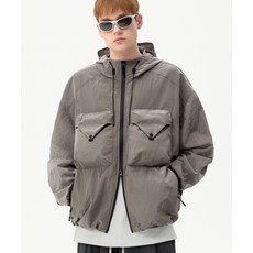 트릴리온 빅 포켓 메탈 나일론 후드 집업 윈드브레이커 그레이 136076