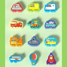 木製串珠 小豬佩奇串珠 寶寶早教益智玩具 穿線手眼協調 動物交通蔬菜水果串珠遊戲, 1個, 單盒款-小豬佩奇木質大顆粒-交通工具款