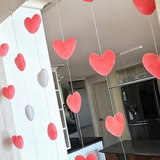 2컬러 하트 장식 문 커튼 실커튼 공간분리 인테리어, 핑크세트