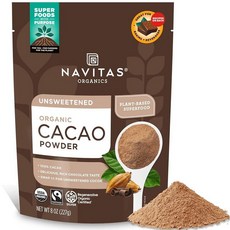 Navitas Organics 카카오 파우더 재생 유기농 인증 GMO 프리 공정 무역 글루텐 프리 226.8g(8온스) 백 15회 분량, 1