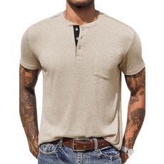 COOFANDY 남성용 헨리 셔츠 반소매 버튼 티셔츠 캐주얼 여름 베이직 티셔츠 포켓 포함 커피. 4XL