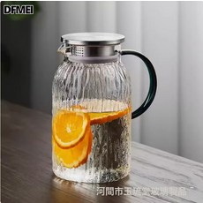 DFMEI 玻璃壺泡茶壺大容量水杯套裝耐熱玻璃冷水壺樹紋家用涼水壺杯, 1個, 不鏽鋼蓋1500ml