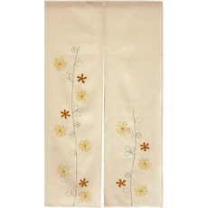 노렌 포렴 세련된 멋쟁이 커튼 칸막이 가리개커튼 가림막 인도면100% 자수 북유럽 유럽풍 내추럴 컨트리 귀엽다 파일자수 꽃 파일 플라워 너비 85cm 기장 150cm