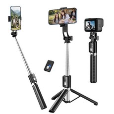 NICESUN 블루투스 휴대폰 삼각대 스마트폰/카메라/고프로 삼각대 셀카봉 130cm S6, 블랙