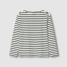 JAJU 여 코튼 보트넥 스트라이프 긴팔 티셔츠 J115401003042 549332