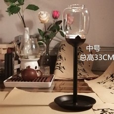 蓮花燈座 蠟燭臺 蠟燭燈臺 簡意空間 燭臺 禪意燭燈 鑄鐵油燈 複古燭臺 酥油燈攝影茶藝道具 KRB9, 黑色透明中號 （總高33CM）