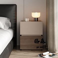 【格森】床頭櫃 現代簡約輕奢風 小型家用臥室實木床邊收納儲物櫃, 深灰色+胡桃色【拆箱即用】,寬40厚36高45厘米, 1個