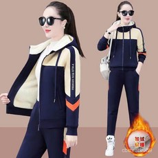 NDAY 加厚加絨運動套裝女秋冬季新款羊羔毛外套衛衣大學T休閒服兩件套保暖女裝冬季潮流套裝