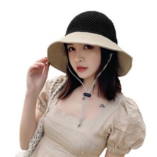 여성용 여름 대비 색상 선바이저 모자 직조 빨대 패치워크 스위트 보크노트 와이드 브림 UV 보호 접이식 B, 아미 그린