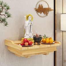 家用實木壁掛式佛龕立櫃供臺，神明桌/祖先桌/觀音底座神龕, 清漆色中號      40*30, 1個