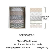 5pcs 스트라이프 그리드 기본 솔리드 컬러 종이 Washi 강력 접착 테이프 DIY Scrapbooking 스티커 라벨 데코 마스킹 216223, SDRT250308-11