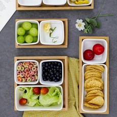 사각 나눔 접시 우드트레이 세트 반찬 간식 디저트 그릇, 1개, 사각접시