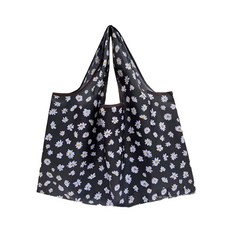 휴대용 접이식 장바구니 에코백 라지 대형 빅사이즈 쇼퍼백, 블랙 데이지, 1개