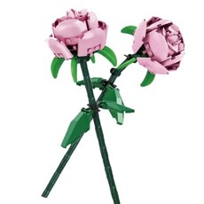 [호환] 장미 꽃블럭 블록 플라워 꽃다발 인테리어 아이콘 장식, G. 2 빌딩 블록 파우더 장미, 1개
