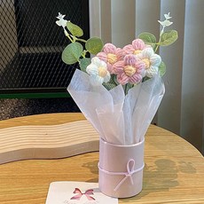 手工編織泡芙花擺件, 粉色泡芙花桶(送禮袋卡片), 1個