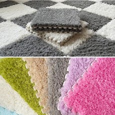 털 퍼즐 매트 퍼 바닥매트 푹신한 바닥러그 인테리어 꾸미기 조립식 대량, 그린