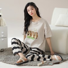 純棉短袖長褲睡衣女
