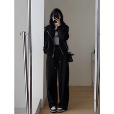 早秋茶系套裝 女高級感連帽衛衣 闊腿褲 休閒兩件套