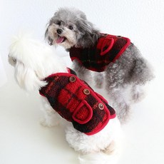 애견 겨울조끼 레드 체크패턴 강아지 겨울옷, XL