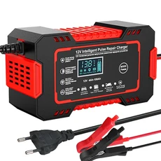 자동차 배터리 충전기 12V 6A 펄스 수리 LCD 디스플레이 스마트 고속 AGM 딥 사이클 젤 납산 오토바이, 02 Red
