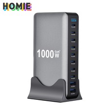 HOMIE 초고속충전기 GaN 1000W c타입고속충전기 8 C타입+2 A타입 멀티단자 충전기 유선 멀티 휴대폰충전기, 그레이, 1개