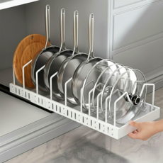 모드무드 무타공 슬라이딩 폭조절 후라이팬 정리대, 1개, 화이트, 1단