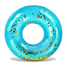 POZA 공기 주입식 수영장 튜브 - 프리미엄 반짝이는 색종이 조각 튜브 어린이 성인을 위한 링 해변 호수용 튼튼한 파티 91.4cm(36인치) 옐로우 골드 207382, 블루 골드