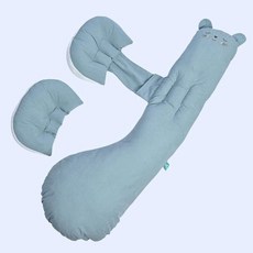 위크앤픽 아기반달쿠션 아기방소품 등쿠션 침대가드, 1x1x1m, 코듀로이 임산부 베개 블루풀세트
