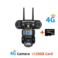 태양광 농장 보안 카메라 트리플 렌즈 스크린 방수 모션 감지, A. EU 플러그, 7. 4G Cam Add 128G