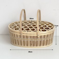 格森竹編籃，月餅禮盒包裝手提收納籃，野餐麵包籃帶蓋編織田園粽子籃, 1個