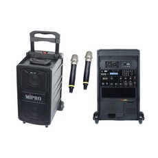 MIPRO MA-727 新豪華型行動拉桿式無線雙頻麥克風擴音機 CD座 MP3 二支無線麥克風, 黑色, 1套