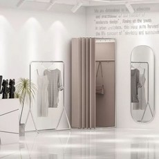이동식 간이 탈의실 피팅룸 원형 스탠드형 임시, L53-80x90x200 선반 + 밀크티 색 천 꼭대기