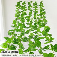 優選樂購 仿真藤條 綠蘿葉裝飾 綠藤藤蔓 假樹葉 塑膠花藤 水管道遮擋 空調遮擋 仿真綠葉花, 66葉過膠綠蘿葉5條, 1個