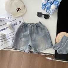 四口甜 春夏新品 嬰幼兒牛仔復古刷色短褲