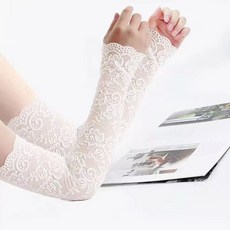 夏季長款防曬手袖 蕾絲袖套 女百搭透氣遮疤痕 開車護手臂套 防紫外線, 1個, (白色)一對,升級款45CM有彈力