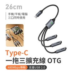 Type-C 擴充線 USB擴充 OTG 高速傳輸, 1個, Type-C 一拖三擴充線-26CM